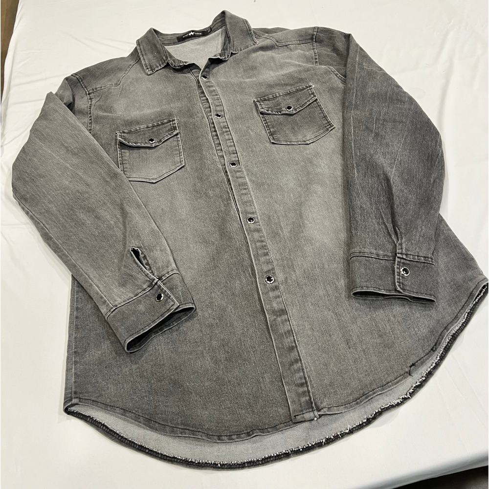 West Louis men snap button up denim long sleeve